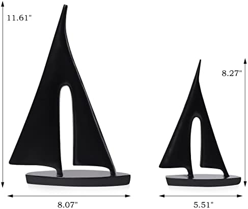 Saysmile Modern Sculptures Home Decor, Sailboat Decor Ornament, Boat Decorations Statue Decor, Art Sculptures and Statues, Sailboat Gifts Home Office Bathroom Shelf Decor (Black-2 Pack) - Image 3
