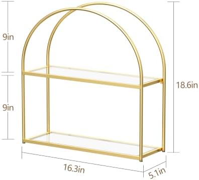 Crofy 2-Tier Arched Wall Shelf with Gold Frame & Transparent Shelves - Image 3