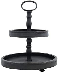 Creative Co-Op Distressed Blackwashed Wood 2-Tier Tray with Metal Handle by Unknown