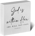 God Is Within Her Bible Verse Artwork Wooden Box Sign Rustic Farmhouse Style Psalm 46:5 Christian Wood Block Plaque 5 X 5 Inches Home Office Desk Sign Decor for Gifts by ENGVZ