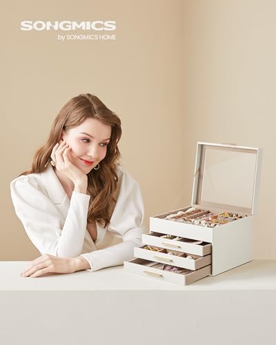SONGMICS Jewelry Box Organizer, 4-Layer Storage with 3 Drawers, Glass Lid - Image 2