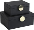 HofferRuffer Faux Leather Jewelry Boxes, Decorative Boxes Storage Accessory Organizer with Gold Hardware Decor, Classic Vegan Leather Set of 2 Pieces (Black) by HofferRuffer