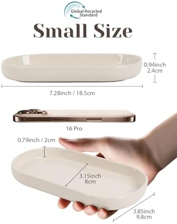 INGOFIN 7" Ceramic Bathroom Vanity Tray - Bathroom Organizer Countertop Tray for Perfume, Jewelry, Candles, Small Kitchen Counter Soap Tray, Decorative for Bathroom Vanity and Toilet Tank, Beige - Image 2