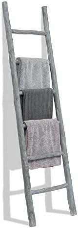 FUIN Blanket Ladder, 6ft Rustic Solid Wood Decorative Ladder, Light Grey by FUIN