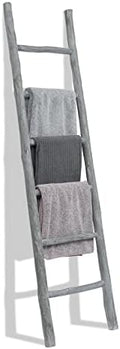 FUIN Blanket Ladder, 6ft Rustic Solid Wood Decorative Ladder, Light Grey by FUIN