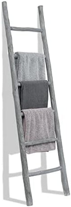 FUIN Blanket Ladder, 6ft Rustic Solid Wood Decorative Ladder, Light Grey by FUIN