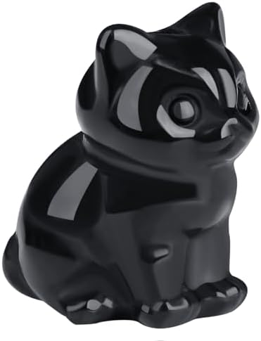 QINJIEJIE Black Obsidian Cat Decor Statue Figurine Healing Crystals Gift by QINJIEJIE
