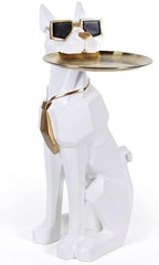 Geometric Dog Sculpture Animal Side Table with Tray and Tissue Box(White) by Suruim