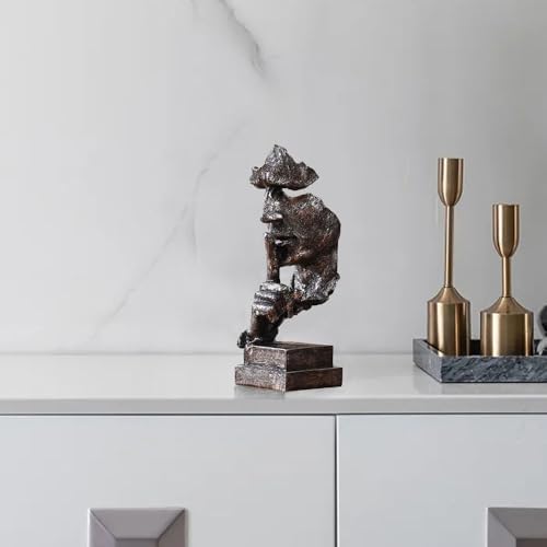Silence is a Golden Statue Modern Mens Creative Office Home Room Decorations Sculpture Bookshelf Decorative 4.7 x 4.3 x 13.1in(Ancient Gold) Modern Home Décor - Image 5