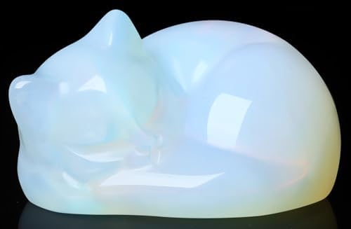 QINJIEJIE 2" Opal Cat Crystal Statue Decor Sleeping Figurines Opalite Stone by QINJIEJIE