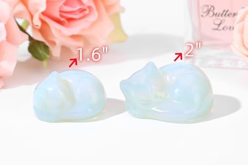 QINJIEJIE 2" Opal Cat Crystal Statue Decor Sleeping Figurines Opalite Stone - Image 3