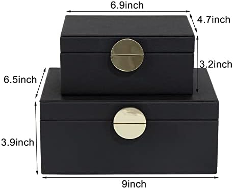 HofferRuffer Faux Leather Jewelry Boxes, Decorative Boxes Storage Accessory Organizer with Gold Hardware Decor, Classic Vegan Leather Set of 2 Pieces (Black) - Image 2