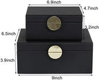 HofferRuffer Faux Leather Jewelry Boxes, Decorative Boxes Storage Accessory Organizer with Gold Hardware Decor, Classic Vegan Leather Set of 2 Pieces (Black) - Image 2