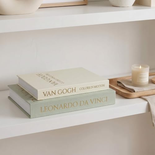 MAOBUYOU Decorative Storage Books Set of 2, Linen Cover, Gold Letters, White and Green - Image 4