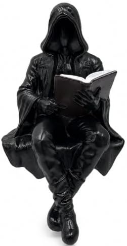 Gothic Hooded Reader Figurine, Bookshelf Sitter, Halloween Decor by GJFASGF