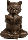 Bronze Cat Figurine Reading Book, Resin Home Décor Accents Statue with Glasses, Cute Tabletop Decor for Bookshelf Desk Office Library, Cat Lovers Gifts for Women Man Teacher Student (Reading Cat) by iStatue