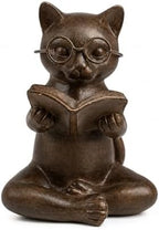 Bronze Cat Figurine Reading Book, Resin Home Décor Accents Statue with Glasses, Cute Tabletop Decor for Bookshelf Desk Office Library, Cat Lovers Gifts for Women Man Teacher Student (Reading Cat) by iStatue