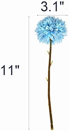Tinsow 12PCS Artificial Ball Chrysanthemum Faux Flowers Bouquet Light Blue - Image 3