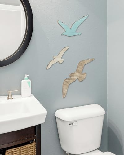 Putuo Decor 3pcs Seagull Wall Decor, Wooden Sea Bird Wall Hanging with Hooks, Ocean Home Decor Indoor Beach Art Decor for Bathroom Beach Room Decor Living Room Lake Decor for Home - Image 4