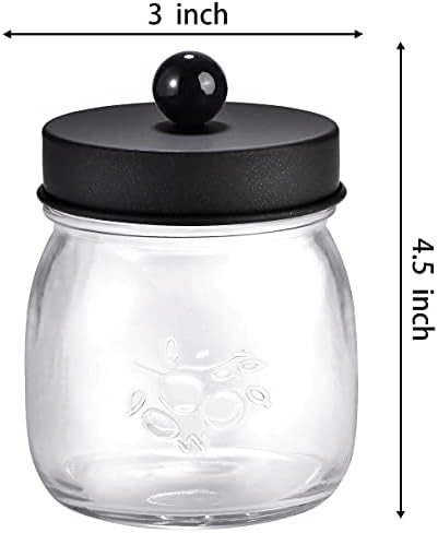 SheeChung 4 Pack Glass Mason Jar Qtip Holder, Black Stainless Steel Lids - Image 7