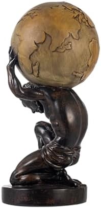 Lukitas Atlas Holding Up World Statue and Sculpture, Brown, Resin 11.5'' - Image 5