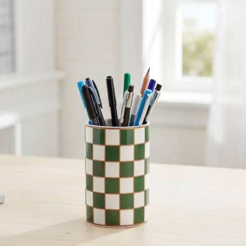 Checkered Bathroom Toothbrush Holder, Bathroom Black and White Ceramic Toothbrush Holder, Modern Toothbrush Box, Used for Bathroom countertop Storage Rack, Checkered Bathroom Decoration (Green) - Image 4