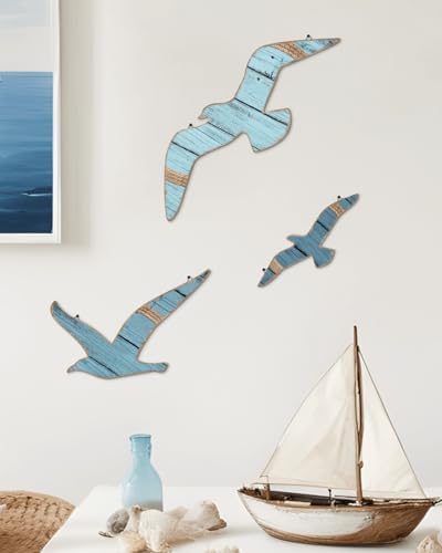 Putuo Decor 3pcs Wooden Seagull Wall Art, Nautical Room Decor Coastal Wall Hanging, Seagull Wall Decor Beach Decorations for Home Bedroom Bathroom Hallway Nautical Wall Decal Nursery - Image 4