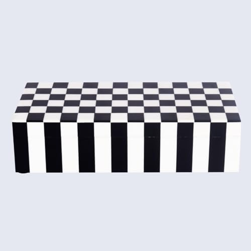 Handicrafts Home Decorative Storage Box with Lid, Black and White Decorative Box for Remote Controls, Coffee Table Storage Organizer, Keepsake Box for Living Room, Shelf & Hallway Decor, 10x4.5x2.5 - Image 4