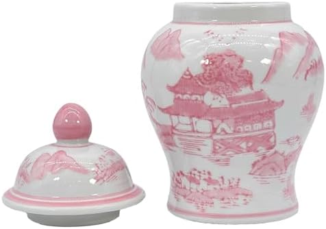 Galt International 8" Ceramic Ginger Jar w/Lid - Classic Chinese Style Porcelain Jar Tea Storage for Home Decor Decorative Centerpiece Vintage Accent Antique Vase Jingdezhen (Pink & White) - Image 6