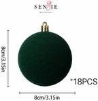 18PCS Green Velvet Christmas Ornaments Set,3.15IN Flocked Ornaments Balls - Image 4