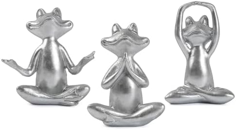 Suoedd Silver Frog Yoga Figurines 3 Pcs,Modern Decor for Shelf,Desk,Office by SUOEDD