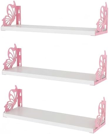 Hoikwo 3 Pack White Pink Butterfly Wall Shelves by Hoikwo