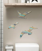 Putuo Decor Coastal Seagull Wall Decor Set of 3, Wooden Beach Wall Art on MDF with Distressed Nautical Stripes, Lightweight Ocean Theme Wall Hanging for Bathroom Living Room Bedroom Entryway - Image 5