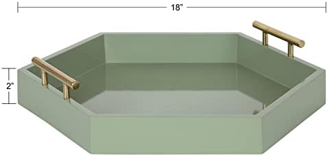 Kate and Laurel Lipton Modern Hexagon Tray; 18 x 18; Sage Green with Gold Handles; Midcentury Decorative Serving Tray for Storage and Display in Living Room Decor Scheme - Image 2