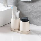Matte Beige Round Soap Dispenser Tray - 8'' Ceramic Vanity Tray for Bathroom Decorative, Jewelry Ring Dish, Comestic Holder, Kitchen Sink Countertop Organizer Plate - Image 3