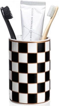 Checkered Bathroom Toothbrush Holder, Bathroom Black and White Ceramic Toothbrush Holder, Modern Toothbrush Box, Used for Bathroom countertop Storage Rack, Checkered Bathroom Decoration (Black) by XYQXYQ