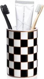 Checkered Bathroom Toothbrush Holder, Bathroom Black and White Ceramic Toothbrush Holder, Modern Toothbrush Box, Used for Bathroom countertop Storage Rack, Checkered Bathroom Decoration (Black) by XYQXYQ