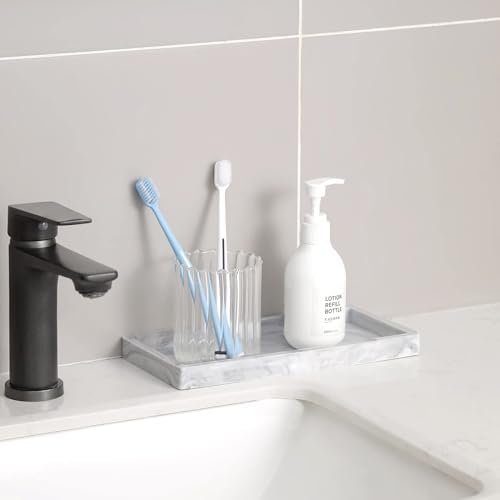 Silicone Bathroom Vanity Tray Dish Soap Holder Sink Organizer, Marble Grey - Image 2