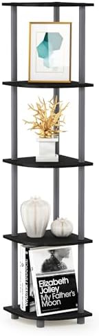 Furinno TURN-N-TUBE Corner Shelf, 5-Tier Corner Bookshelf, Open Storage Shelves, for Organization and Storage, Living Room, Home Office, Garage, Bedroom, Black by Furinno-FitsYourSpaceFitsYourBudget