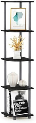 Furinno TURN-N-TUBE Corner Shelf, 5-Tier Corner Bookshelf, Open Storage Shelves, for Organization and Storage, Living Room, Home Office, Garage, Bedroom, Black by Furinno-FitsYourSpaceFitsYourBudget