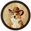 CFFJLHN Western Corgi Wall Art Decor Western Corgi Lovers Gifts Framed Round Wooden Wall Art, Vintage Corgi with Cowboy Hat Wall Decor for Home Bedroom, Living Room, Office, Bathroom, 10x10 Inch by Unknown