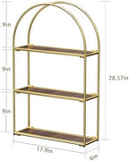 Crofy Gold Arched Frame Wall Shelf, Decorative 3 Tier Bathroom Wall Shelf with Walnut Finish Shelves and Robust Storage Capacity, 6" D x 17.9" W x 28.57" H - Image 3