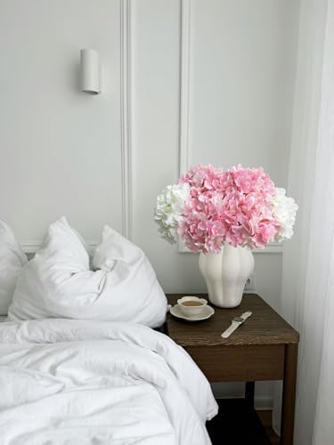 20" Silk Hydrangea Artificial Flowers 2Pcs White/ 4Pcs Pink Long Stems Real Looking Bouquet for Living Room Wreath Decor - Image 5
