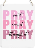 Pink Wall Decor Bible Verse Wall Art Christian Gifts for Women Room Decor for Women Girls Room Decoration Office Wall Decoration for Woman Bedroom Decor for Teen Girls Inspirational Decoration Pray Over It Wall Art by BELLOWDEER