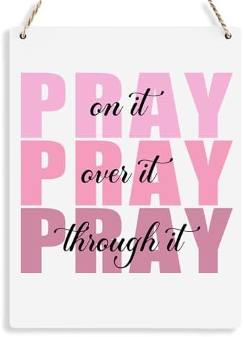 Pink Wall Decor Bible Verse Wall Art Christian Gifts for Women Room Decor for Women Girls Room Decoration Office Wall Decoration for Woman Bedroom Decor for Teen Girls Inspirational Decoration Pray Over It Wall Art by BELLOWDEER