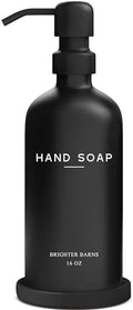 Black Glass Hand Soap Dispenser Bathroom Set by Brighter Barns - Bathroom Soap Dispenser Set with Tray and Stainless Steel Pump - Modern Decor for Kitchen, Hotel, Vacation Rental, Restaurants (Black) by BrighterBarns