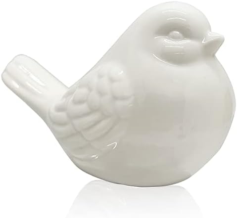 KiaoTime New White Glazed Ceramic Bird Figurine, Bird Statue, French Country Garden Cottage Bird Ornaments, Home Decor Accents Collectible Bird Figurine by KiaoTime