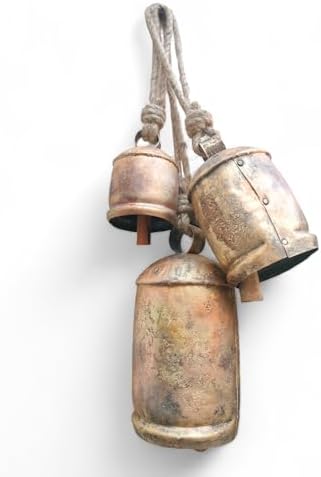 Set of 3 Metal Christmas Bells for Decoration Rustic Brass Gold Large Bell Cow Hanging - Image 3