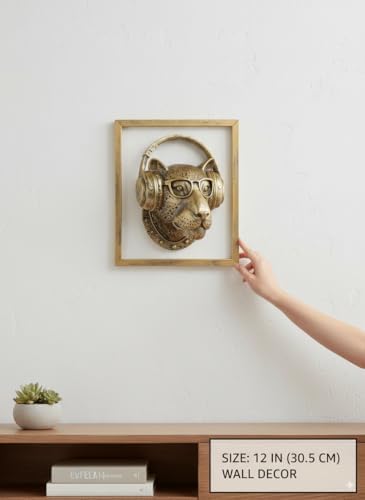 JJALIGHTS Exquisite Resin Animal Head Wall Sculpture (Gift Metal Frame) - Imitation Copper Vintage Decor for Living Room, Bedroom & Office | Decorative Wall Hanging Art (Leopard) - Image 5