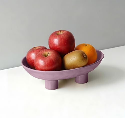 Three-Leg Ceramic Fruit Bowl, 10 Inch Oval Serving Dish for Kitchen Counter, Candy or Key Holder, Home Decor Accent Purple - Image 2